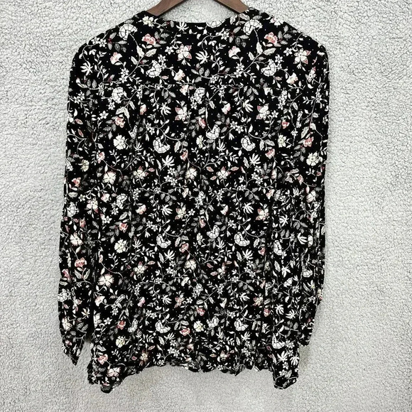 Old Navy ditsy floral top womens large black‎ oversized tassel cottagecore boho - Picture 7 of 7